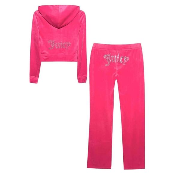 Juicy Couture Medium Velour Embellished Zip-Up Hoodie tracksuit set hot pink - Picture 3 of 14
